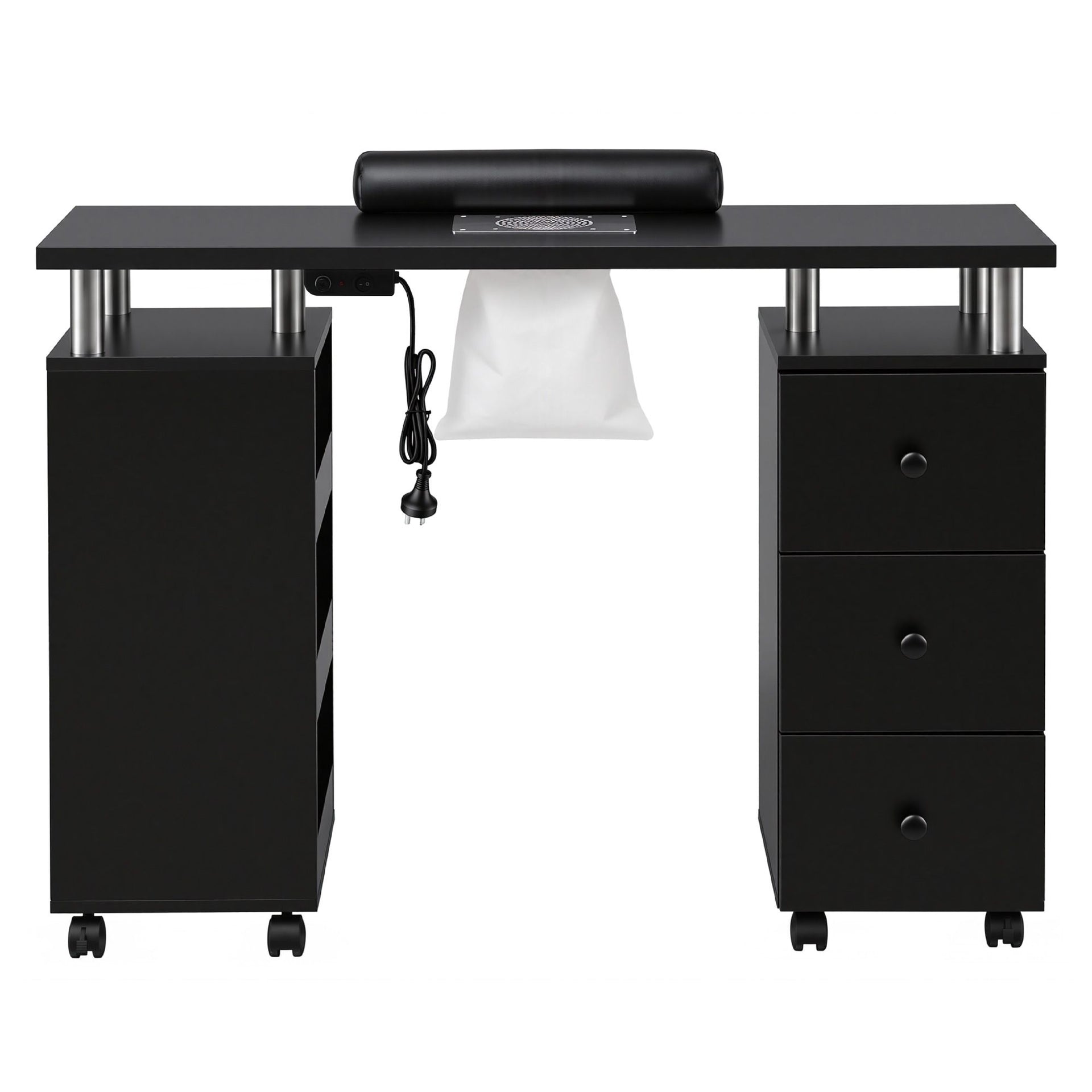 Artiss Manicure Table Nail Desk with Built-in Dust Collector Beauty Salon Station Drawers Shelves Wrist Cushion Wheels Black Artiss