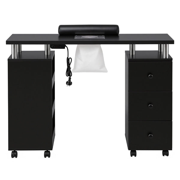 Artiss Manicure Table Nail Desk with Built-in Dust Collector Beauty Salon Station Drawers Shelves Wrist Cushion Wheels Black Artiss