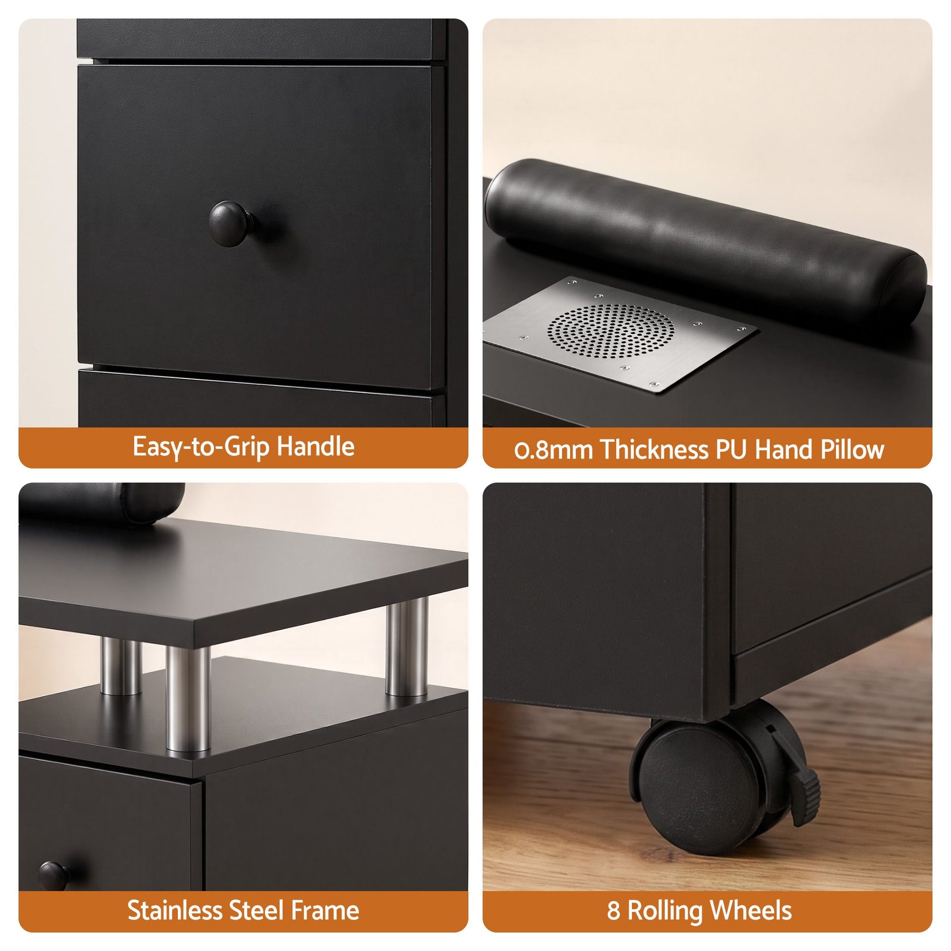 Artiss Manicure Table Nail Desk with Built-in Dust Collector Beauty Salon Station Drawers Shelves Wrist Cushion Wheels Black Artiss