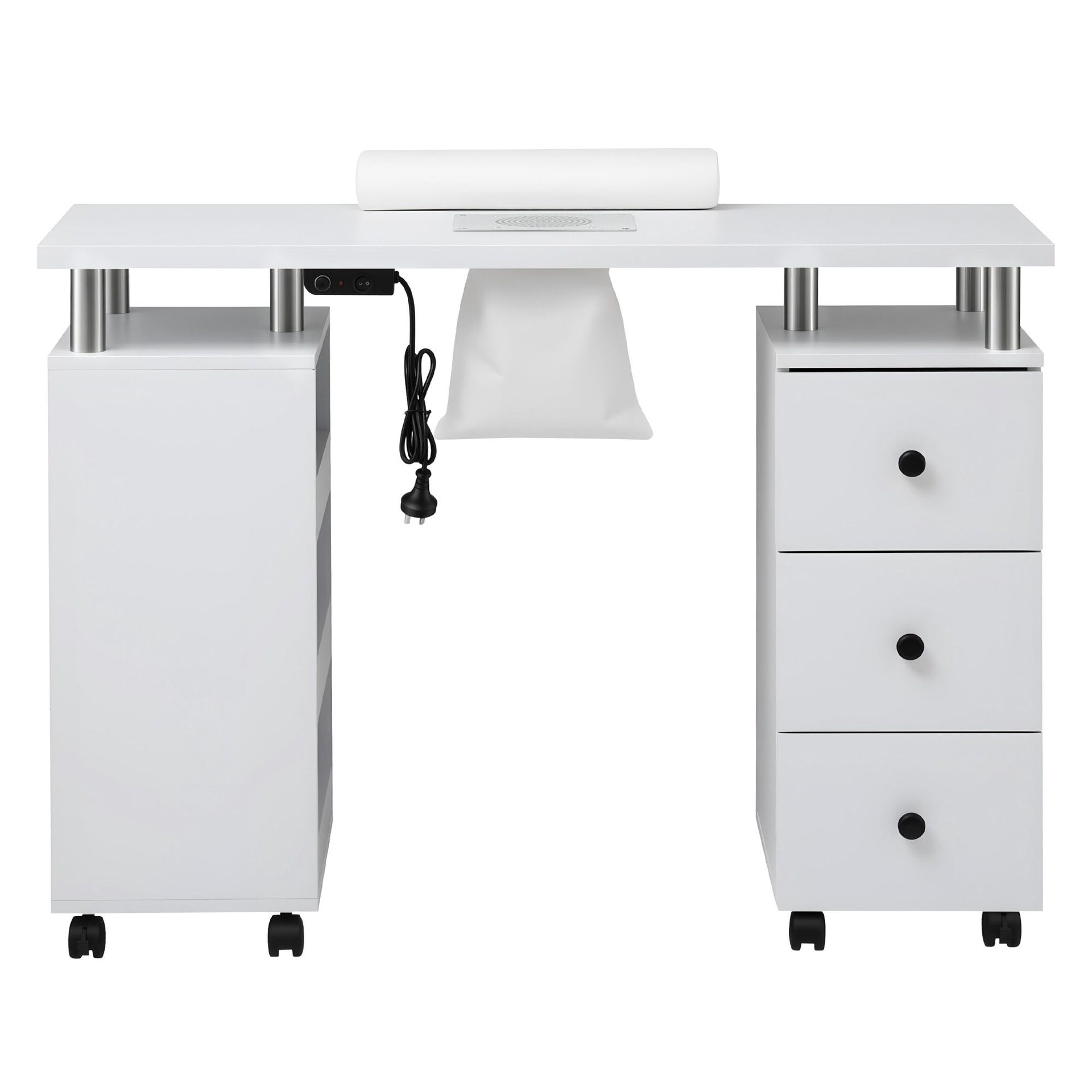 Artiss Manicure Table Nail Desk with Built-in Dust Collector Beauty Salon Station Drawers Shelves Wrist Cushion Wheels White Artiss