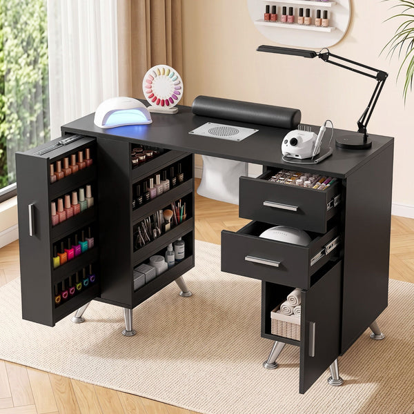 Artiss Manicure Table Nail Desk with Built-in Dust Collector Beauty Salon Station Drawers Shelves Wrist Cushion Black Awezingly