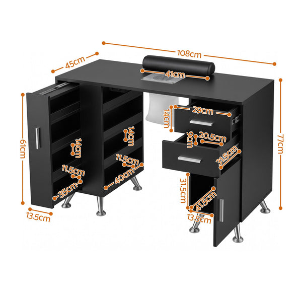 Artiss Manicure Table Nail Desk with Built-in Dust Collector Beauty Salon Station Drawers Shelves Wrist Cushion Black Awezingly