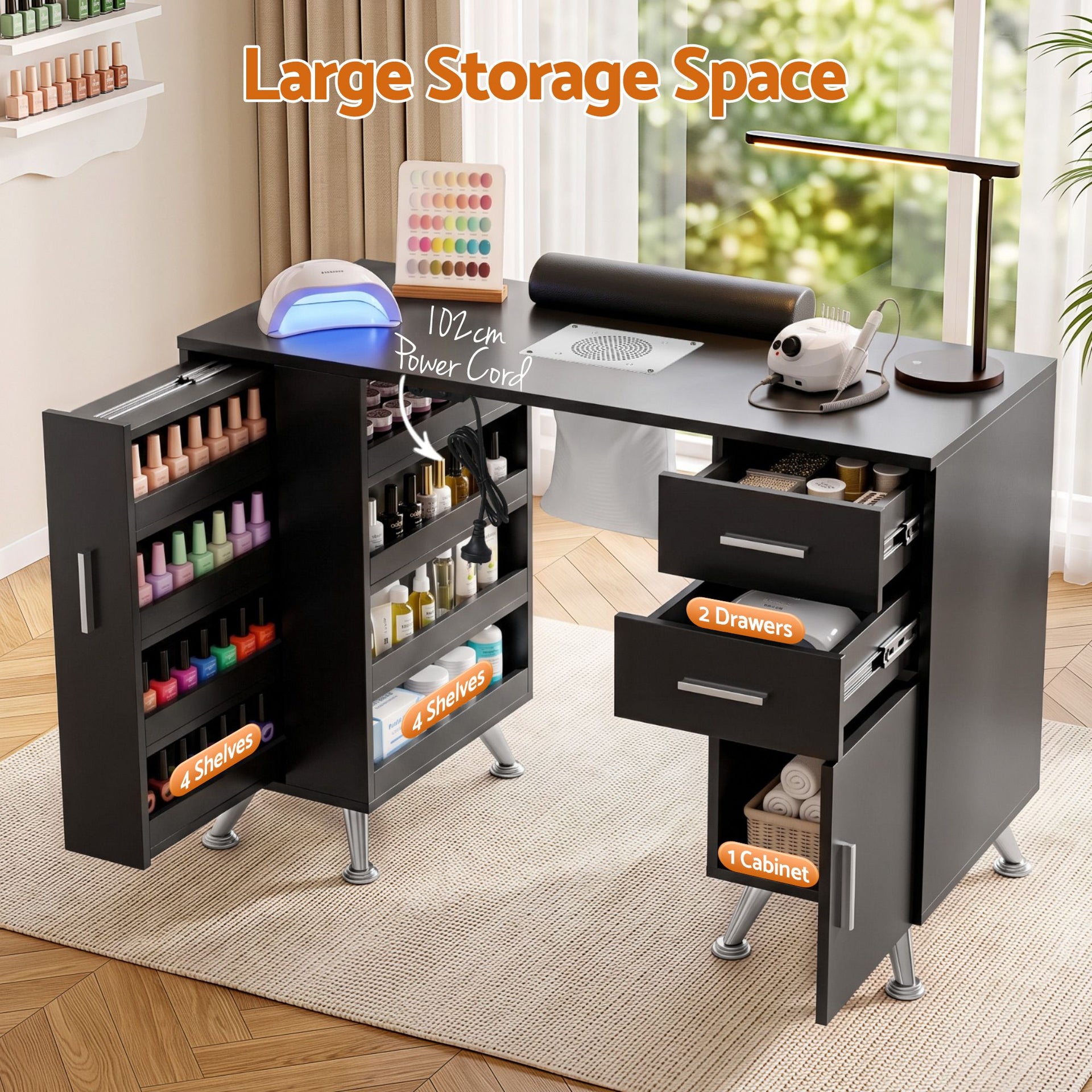 Artiss Manicure Table Nail Desk with Built-in Dust Collector Beauty Salon Station Drawers Shelves Wrist Cushion Black Awezingly