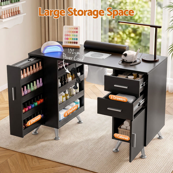Artiss Manicure Table Nail Desk with Built-in Dust Collector Beauty Salon Station Drawers Shelves Wrist Cushion Black Awezingly
