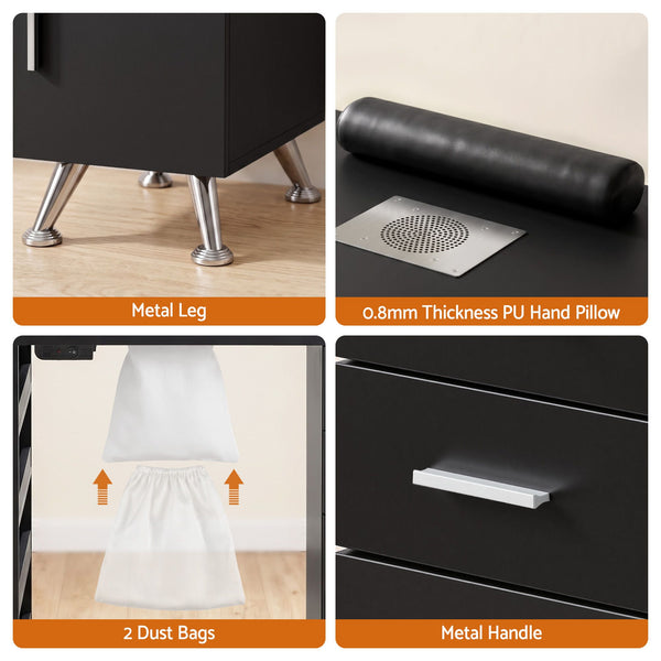 Artiss Manicure Table Nail Desk with Built-in Dust Collector Beauty Salon Station Drawers Shelves Wrist Cushion Black Awezingly