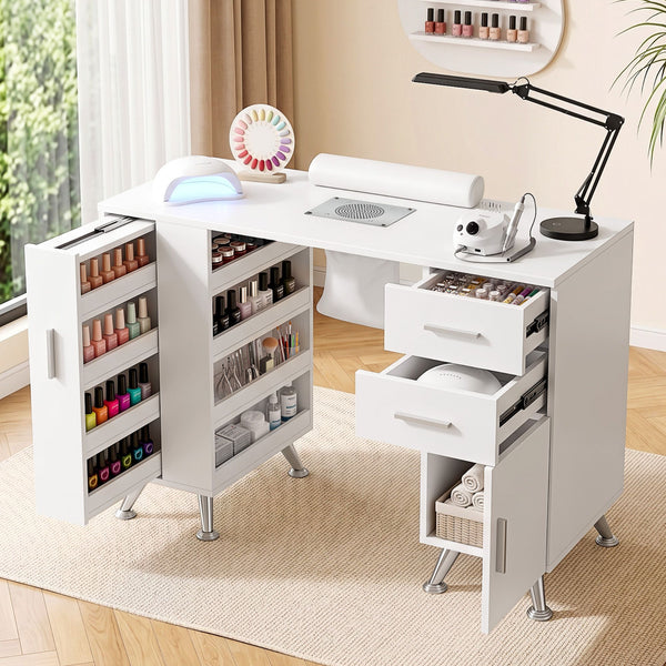 Artiss Manicure Table Nail Desk with Built-in Dust Collector Beauty Salon Station Drawers Shelves Wrist Cushion White Awezingly