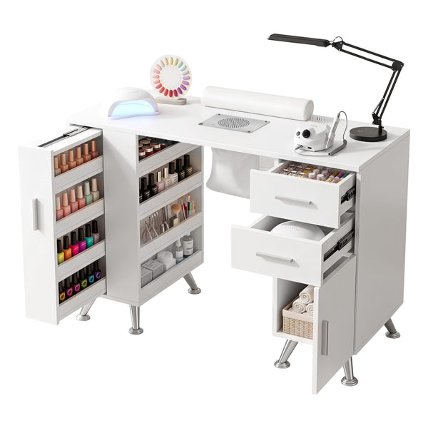 Artiss Manicure Table Nail Desk with Built-in Dust Collector Beauty Salon Station Drawers Shelves Wrist Cushion White Awezingly