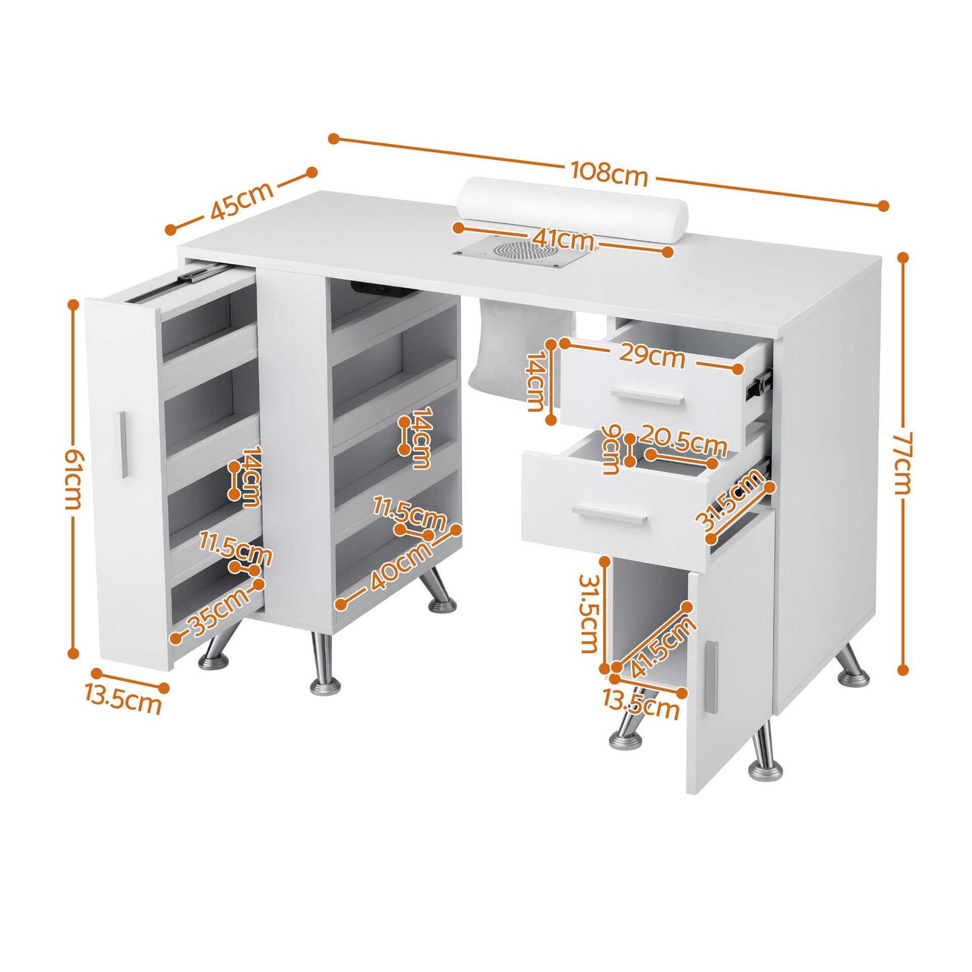 Artiss Manicure Table Nail Desk with Built-in Dust Collector Beauty Salon Station Drawers Shelves Wrist Cushion White Awezingly