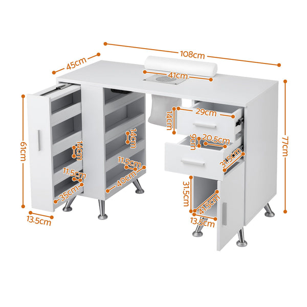 Artiss Manicure Table Nail Desk with Built-in Dust Collector Beauty Salon Station Drawers Shelves Wrist Cushion White Awezingly