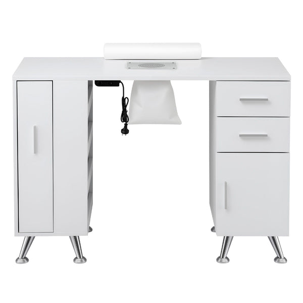 Artiss Manicure Table Nail Desk with Built-in Dust Collector Beauty Salon Station Drawers Shelves Wrist Cushion White Awezingly