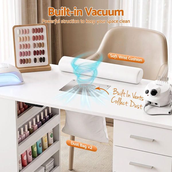 Artiss Manicure Table Nail Desk with Built-in Dust Collector Beauty Salon Station Drawers Shelves Wrist Cushion White Awezingly