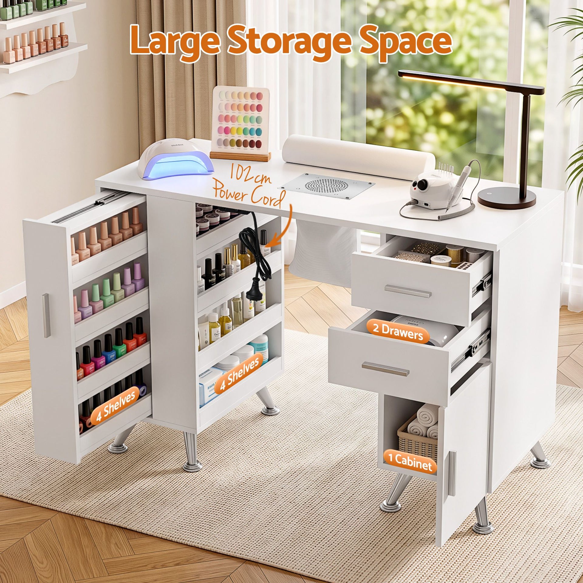 Artiss Manicure Table Nail Desk with Built-in Dust Collector Beauty Salon Station Drawers Shelves Wrist Cushion White Awezingly