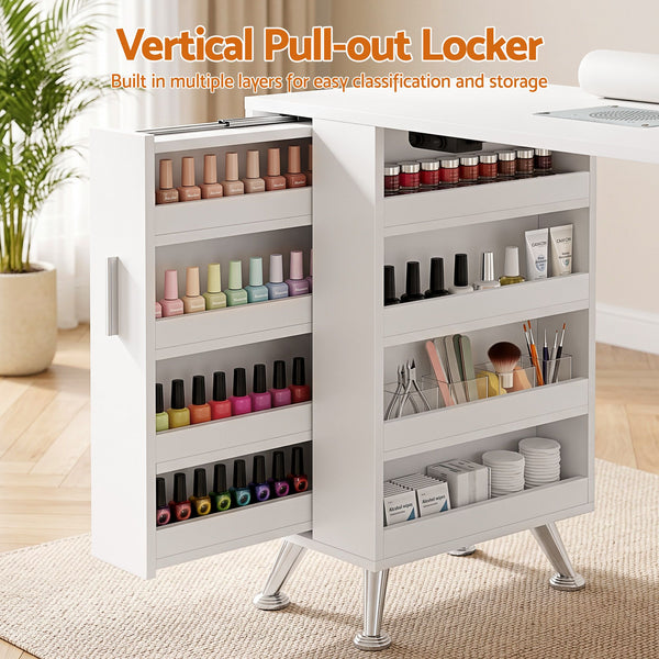 Artiss Manicure Table Nail Desk with Built-in Dust Collector Beauty Salon Station Drawers Shelves Wrist Cushion White Awezingly