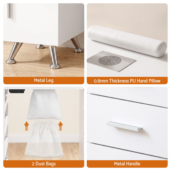 Artiss Manicure Table Nail Desk with Built-in Dust Collector Beauty Salon Station Drawers Shelves Wrist Cushion White Awezingly