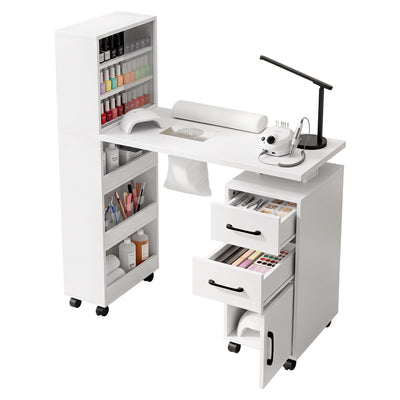 Artiss Manicure Table Nail Desk with Built-in Dust Collector Beauty Salon Station Drawers Shelves Wrist Cushion White