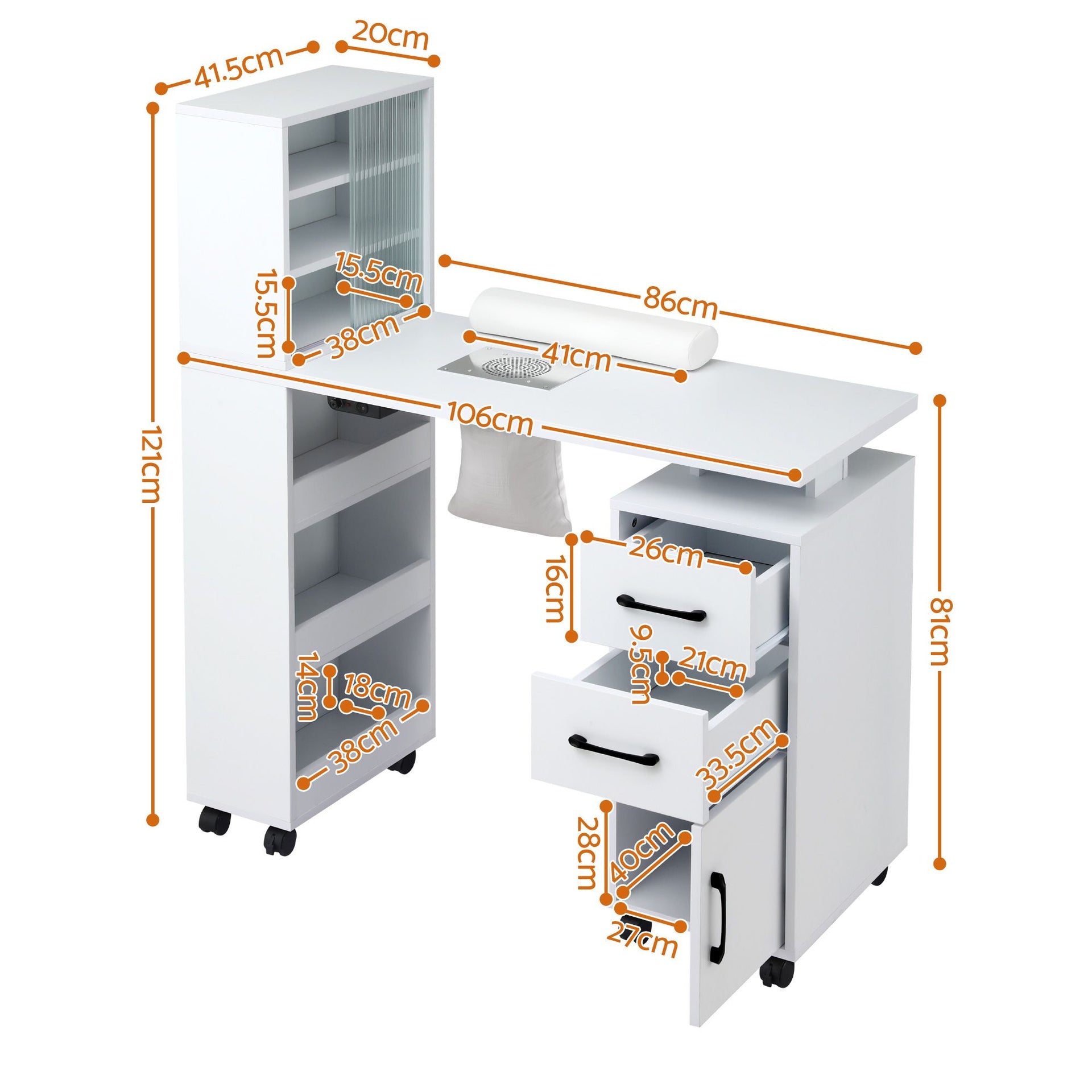 Artiss Manicure Table Nail Desk with Built-in Dust Collector Beauty Salon Station Drawers Shelves Wrist Cushion White Awezingly
