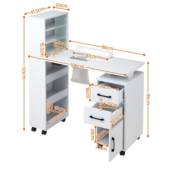 Artiss Manicure Table Nail Desk with Built-in Dust Collector Beauty Salon Station Drawers Shelves Wrist Cushion White Awezingly