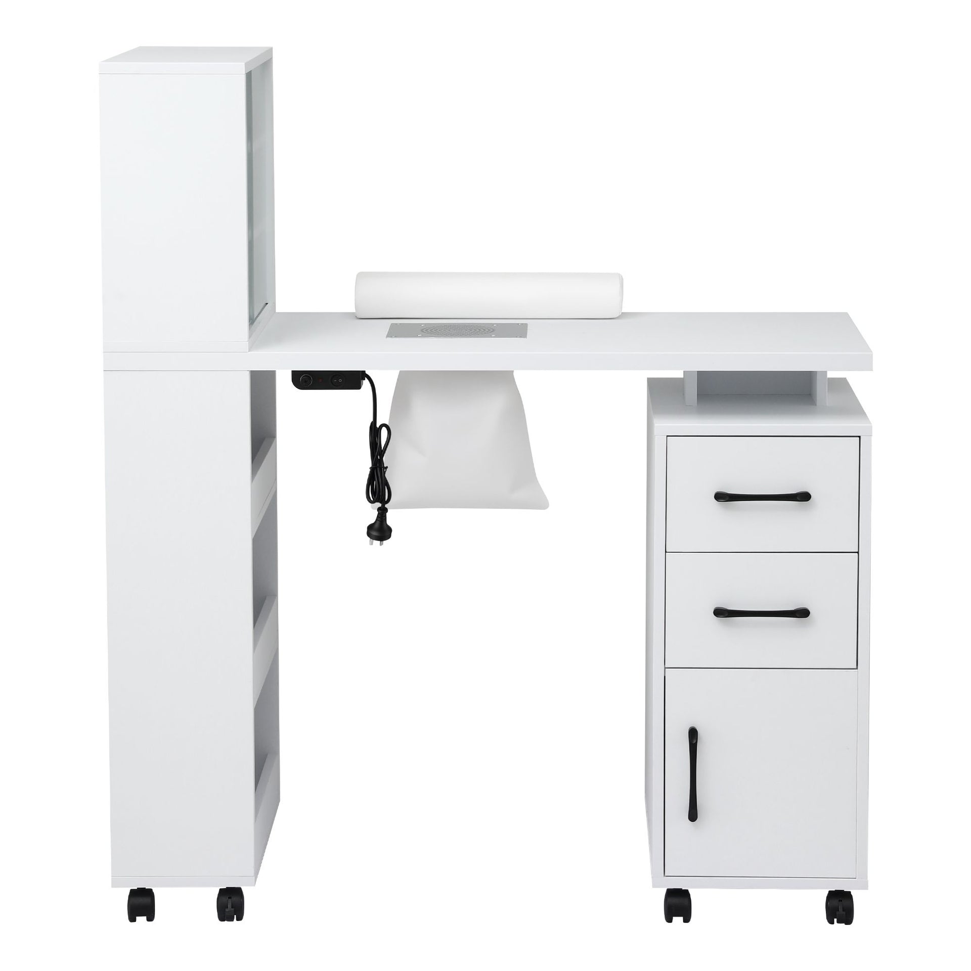 Artiss Manicure Table Nail Desk with Built-in Dust Collector Beauty Salon Station Drawers Shelves Wrist Cushion White Awezingly