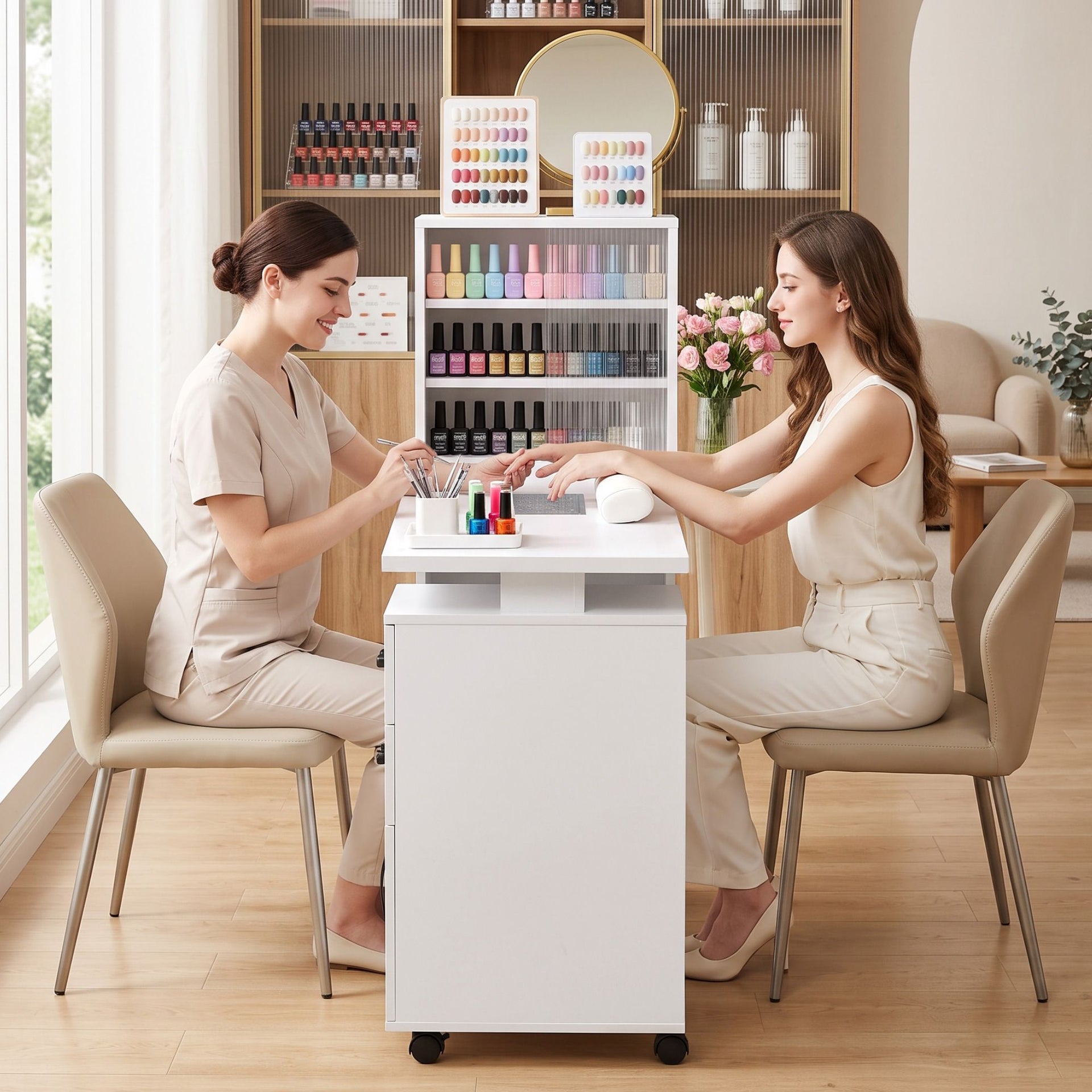Artiss Manicure Table Nail Desk with Built-in Dust Collector Beauty Salon Station Drawers Shelves Wrist Cushion White Awezingly