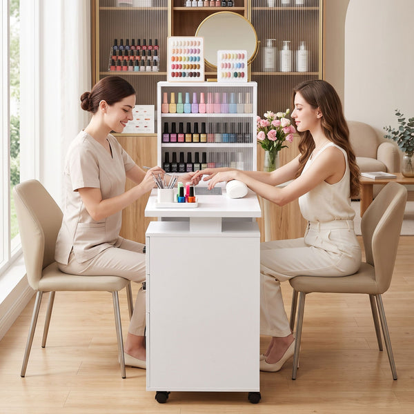 Artiss Manicure Table Nail Desk with Built-in Dust Collector Beauty Salon Station Drawers Shelves Wrist Cushion White Awezingly