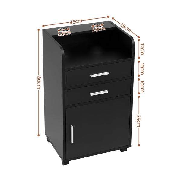 Artiss Professional Salon Station Rolling Cart, Hair Styling Beauty Cabinet with 2 Drawers & 2 Appliance Holders, Wood Barber Spa Trolley with 360° Wheels for Skincare & Vanity, Black Awezingly