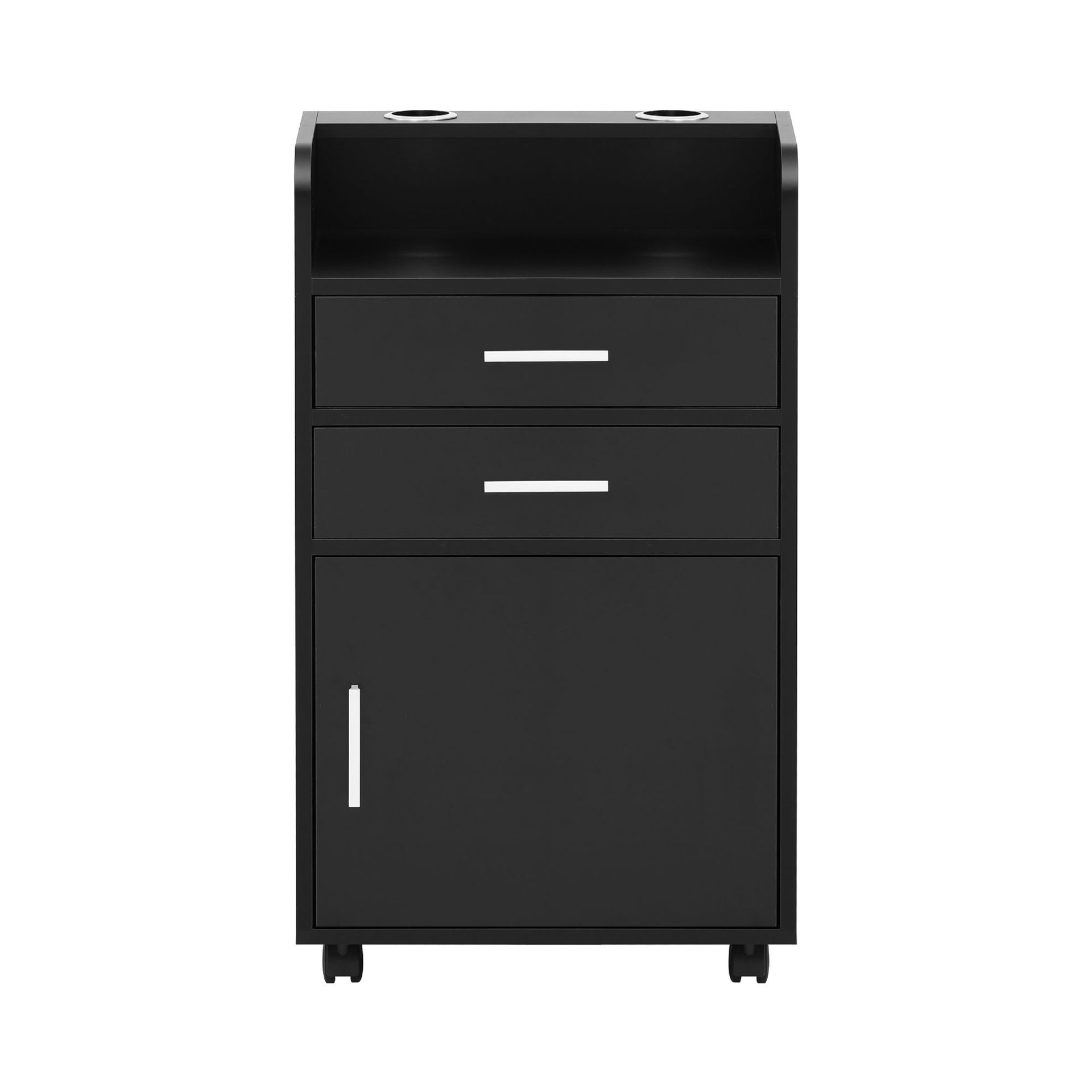 Artiss Professional Salon Station Rolling Cart, Hair Styling Beauty Cabinet with 2 Drawers & 2 Appliance Holders, Wood Barber Spa Trolley with 360° Wheels for Skincare & Vanity, Black Awezingly