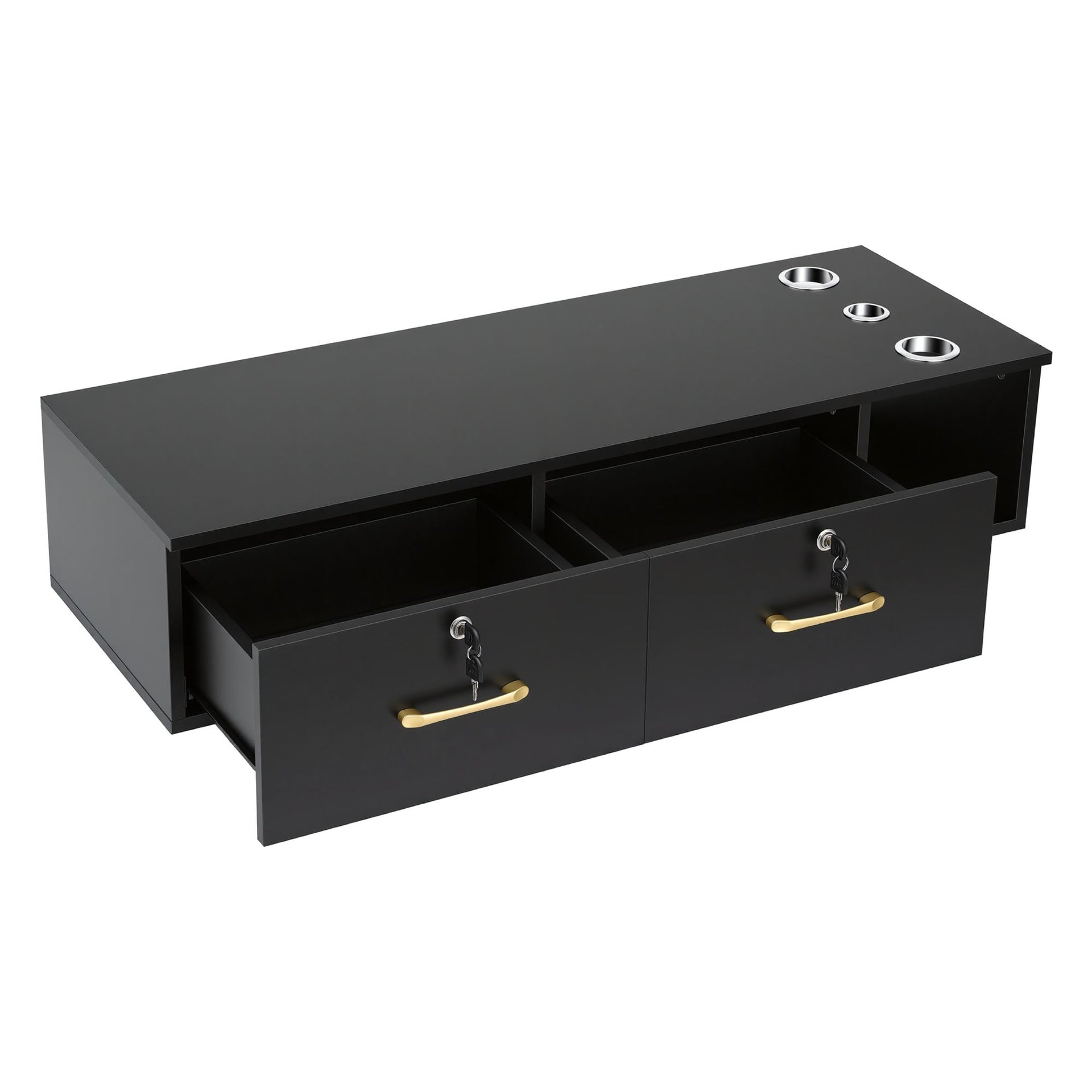 Artiss Wall Mounted Salon Station Cabinet, Hair Styling Station with 2 Lockable Drawers & 3 Appliance Holders, Wooden Barber Spa Equipment for Vanity, Black Awezingly