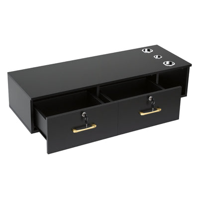 Artiss Wall Mounted Salon Station Cabinet, Hair Styling Station with 2 Lockable Drawers & 3 Appliance Holders, Wooden Barber Spa Equipment for Vanity, Black