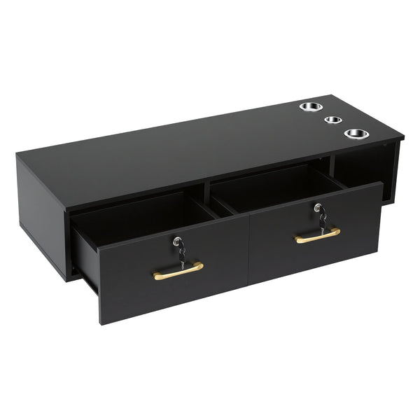 Artiss Wall Mounted Salon Station Cabinet, Hair Styling Station with 2 Lockable Drawers & 3 Appliance Holders, Wooden Barber Spa Equipment for Vanity, Black Awezingly