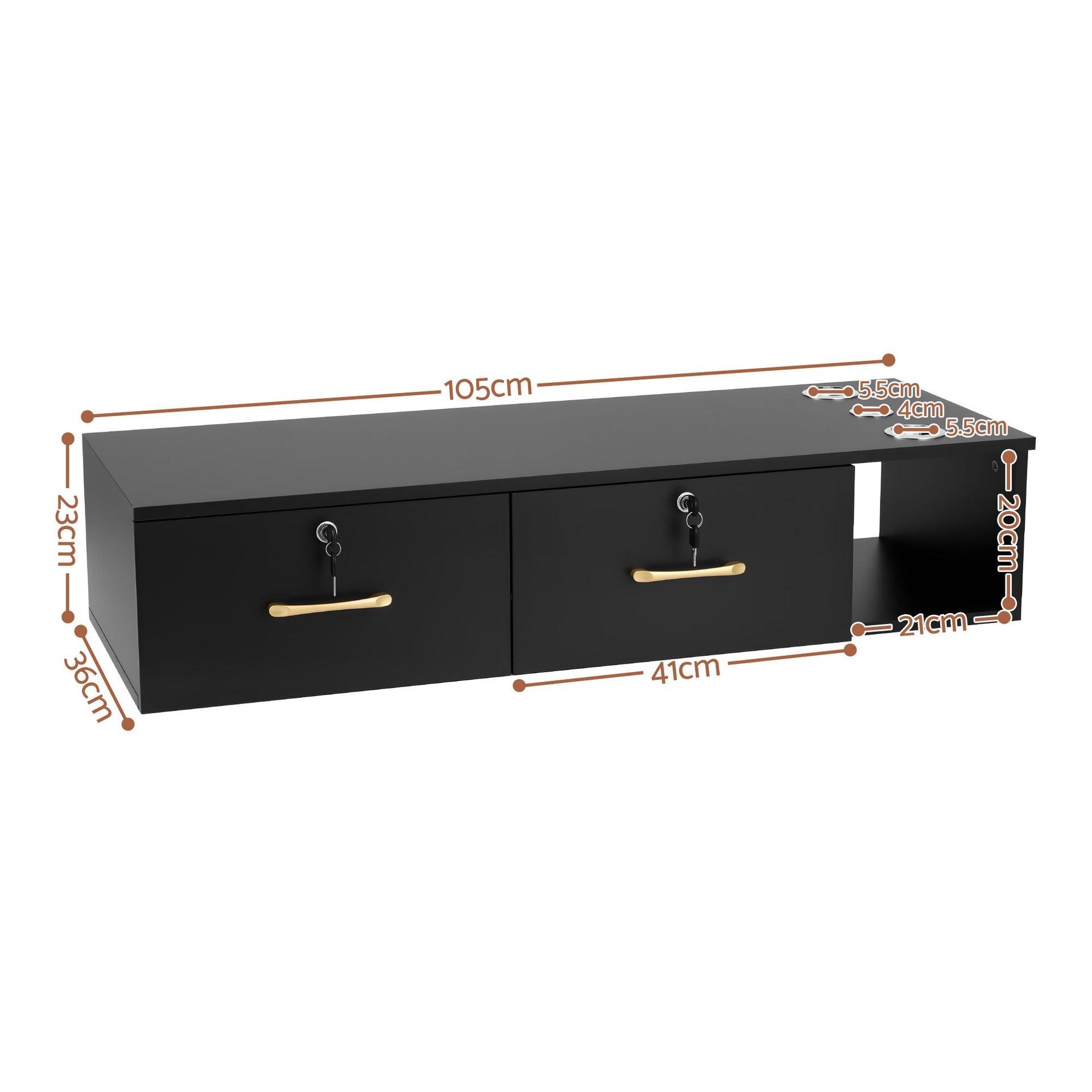 Artiss Wall Mounted Salon Station Cabinet, Hair Styling Station with 2 Lockable Drawers & 3 Appliance Holders, Wooden Barber Spa Equipment for Vanity, Black Awezingly