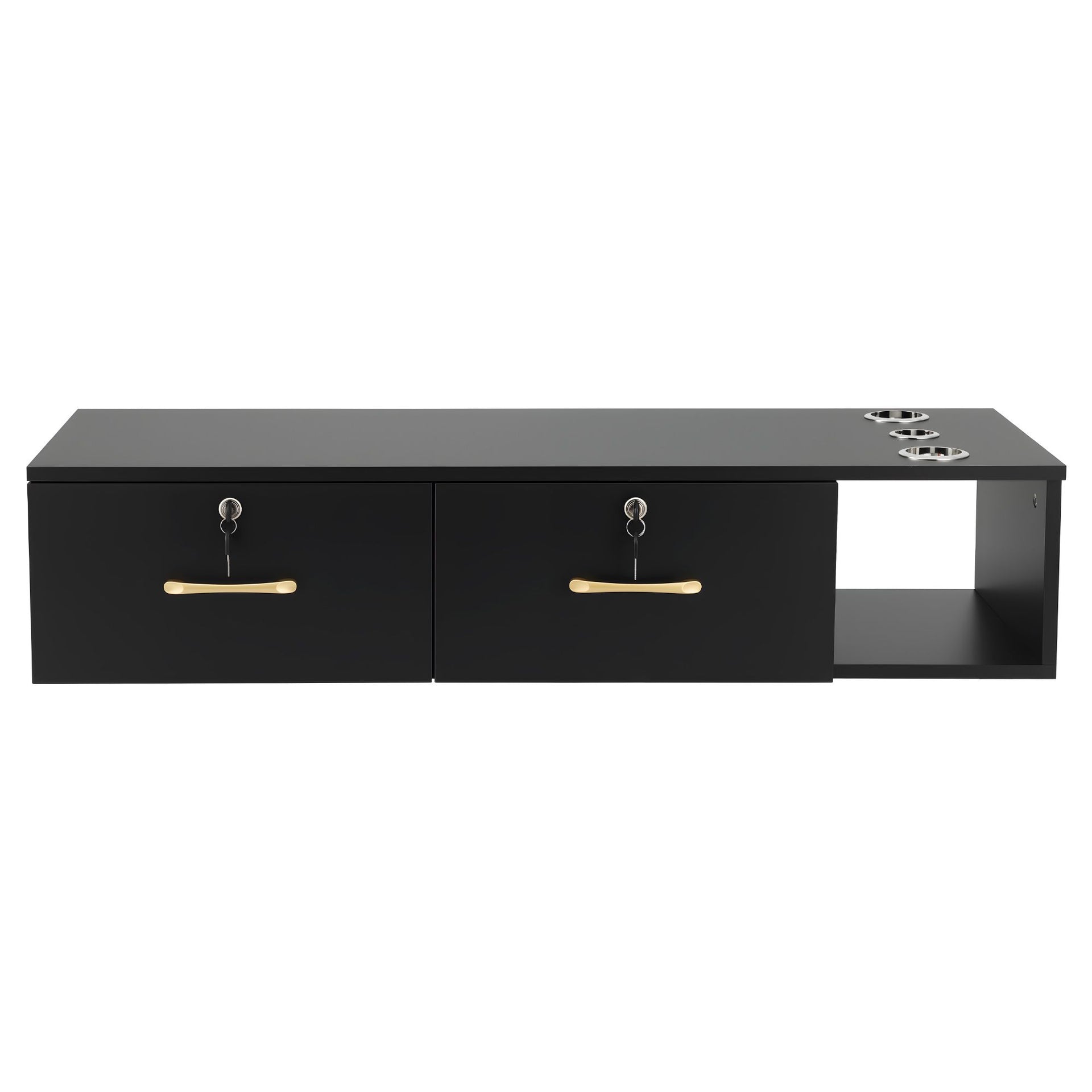 Artiss Wall Mounted Salon Station Cabinet, Hair Styling Station with 2 Lockable Drawers & 3 Appliance Holders, Wooden Barber Spa Equipment for Vanity, Black Awezingly