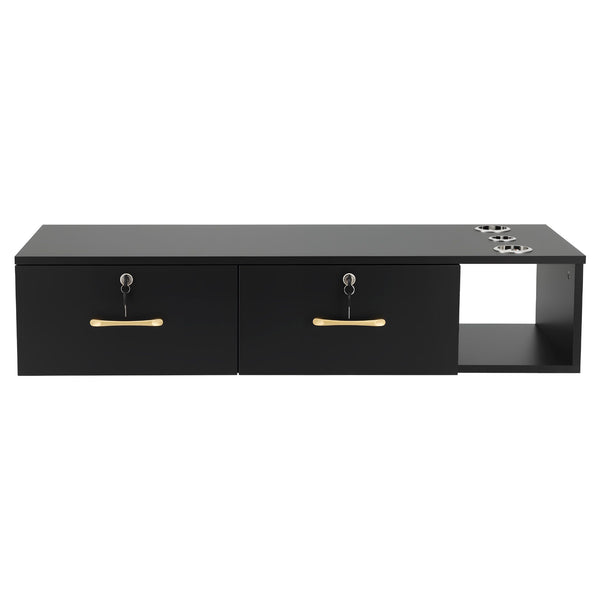 Artiss Wall Mounted Salon Station Cabinet, Hair Styling Station with 2 Lockable Drawers & 3 Appliance Holders, Wooden Barber Spa Equipment for Vanity, Black Awezingly