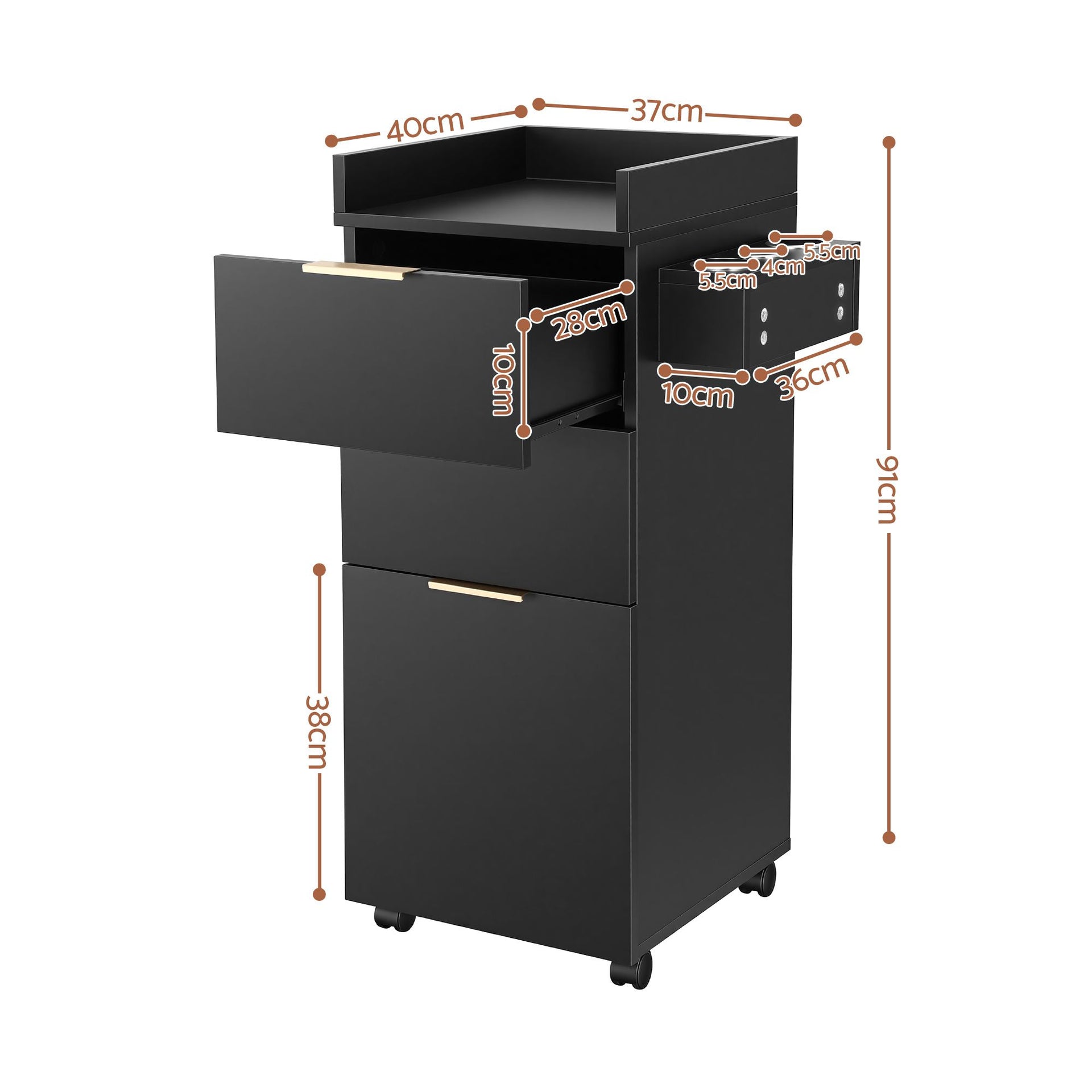 Artiss Professional Salon Station Rolling Cart, Hair Styling Beauty Cabinet with 2 Drawers, Large Supply Cabinet & 3 Appliance Holders, Wood Barber Spa Trolley with 360° Wheels for Skincare & Vanity, Black Awezingly