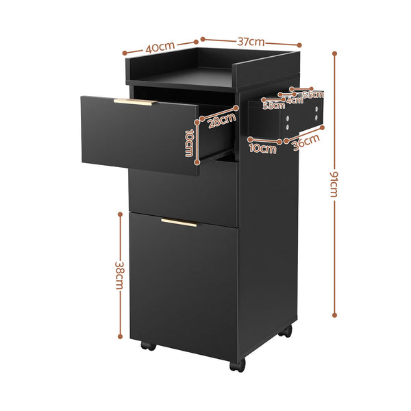 Artiss Professional Salon Station Rolling Cart, Hair Styling Beauty Cabinet with 2 Drawers, Large Supply Cabinet & 3 Appliance Holders, Wood Barber Spa Trolley with 360° Wheels for Skincare & Vanity, Black Awezingly