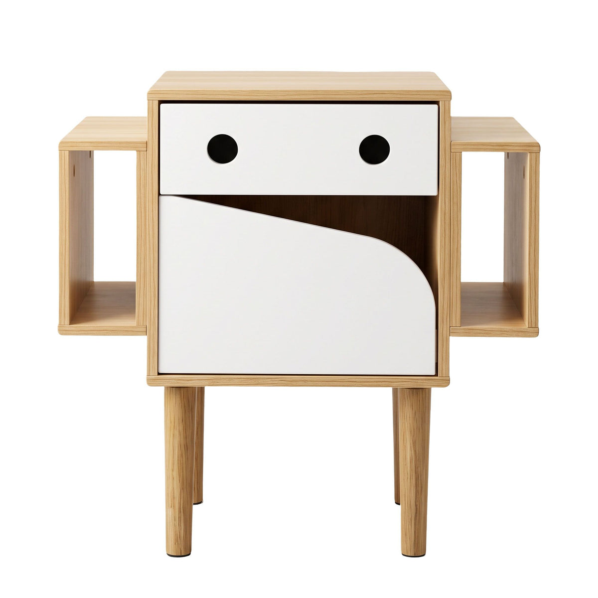 Artiss Bedside Table with Drawer Robot Design for Kids' Room Bedroom Pine Awezingly