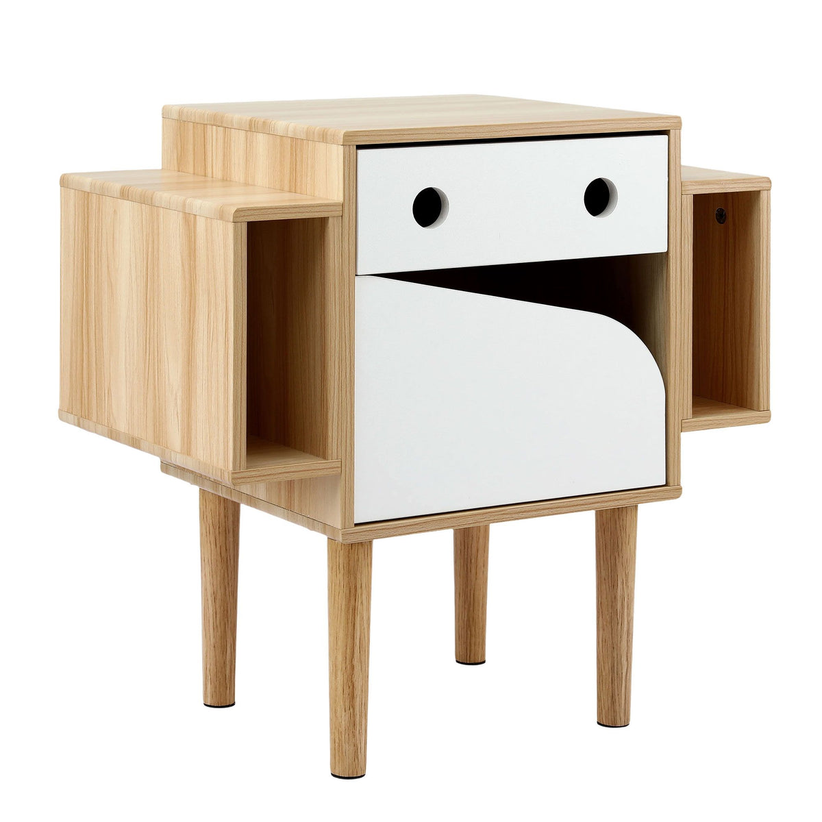 Artiss Bedside Table with Drawer Robot Design for Kids' Room Bedroom Pine Awezingly