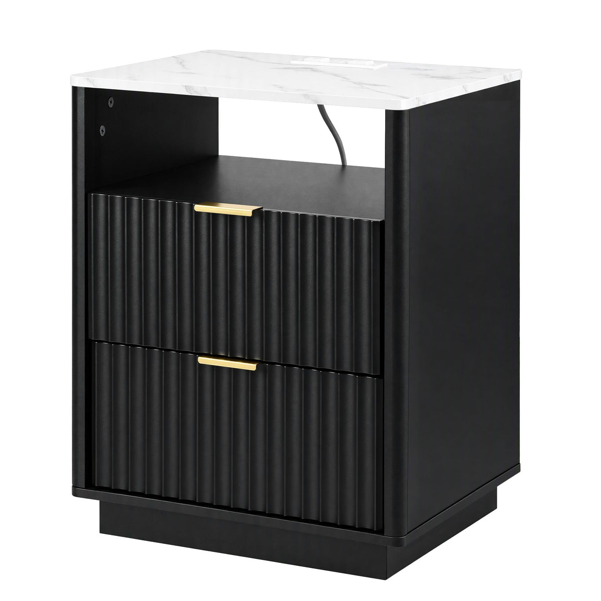 Artiss Bedside Table with Charging Station and 2 Drawers Black Awezingly