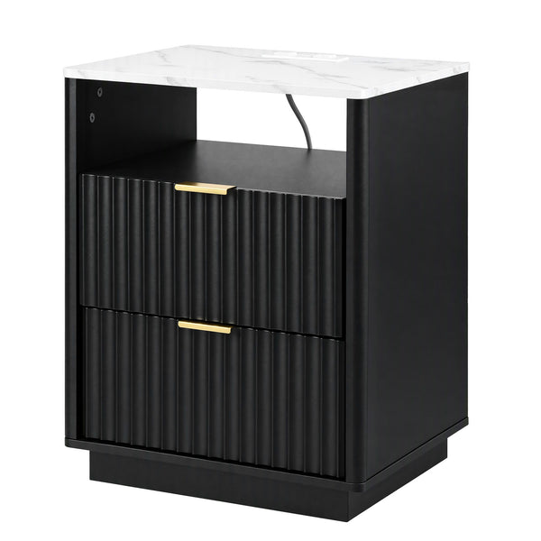 Artiss Bedside Table with Charging Station and 2 Drawers Black Awezingly