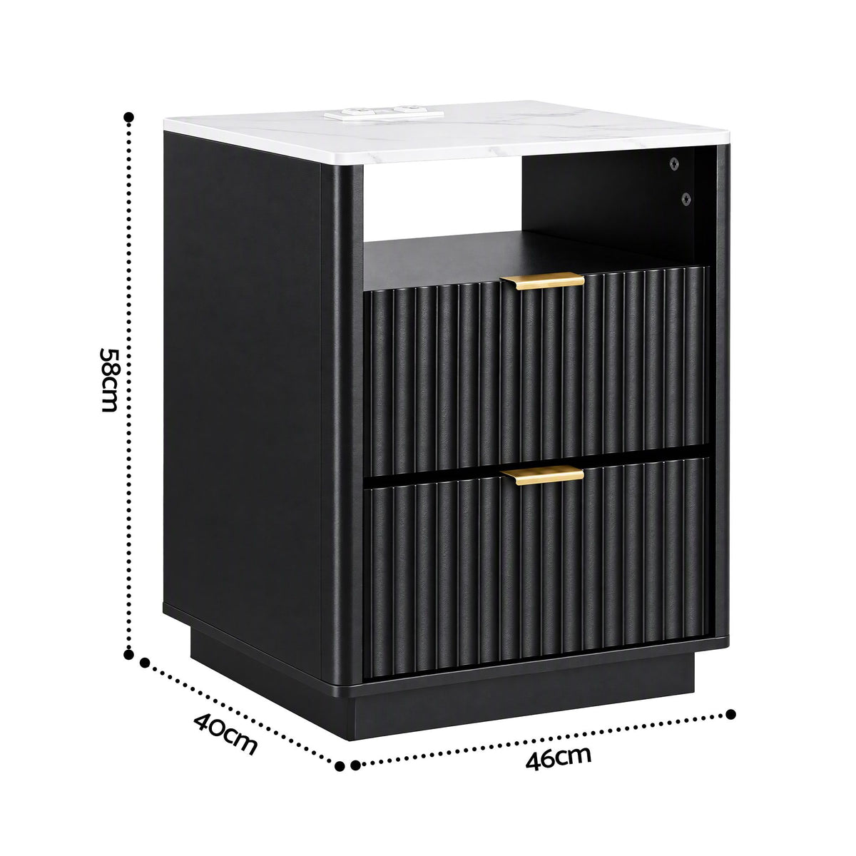 Artiss Bedside Table with Charging Station and 2 Drawers Black Awezingly