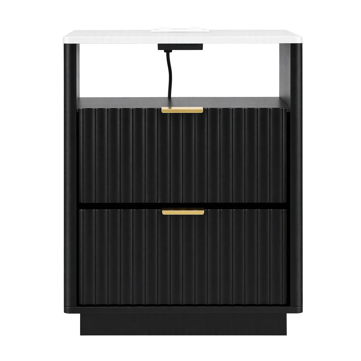 Artiss Bedside Table with Charging Station and 2 Drawers Black Awezingly