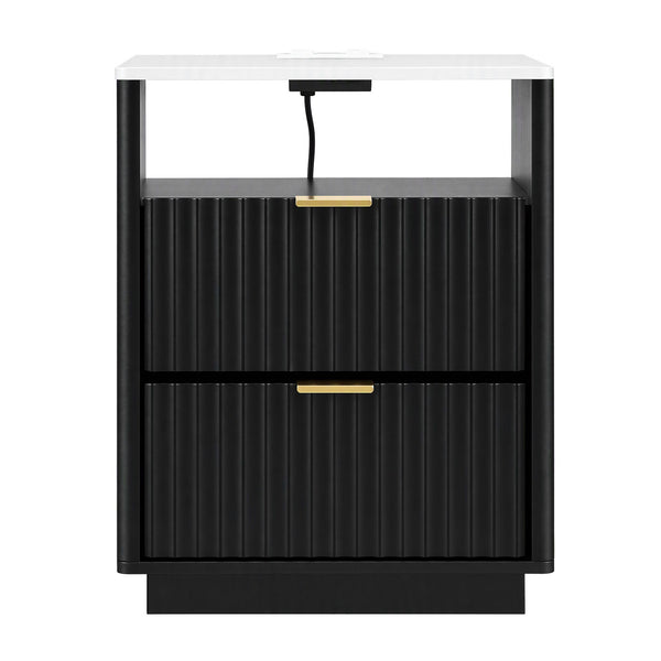 Artiss Bedside Table with Charging Station and 2 Drawers Black Awezingly