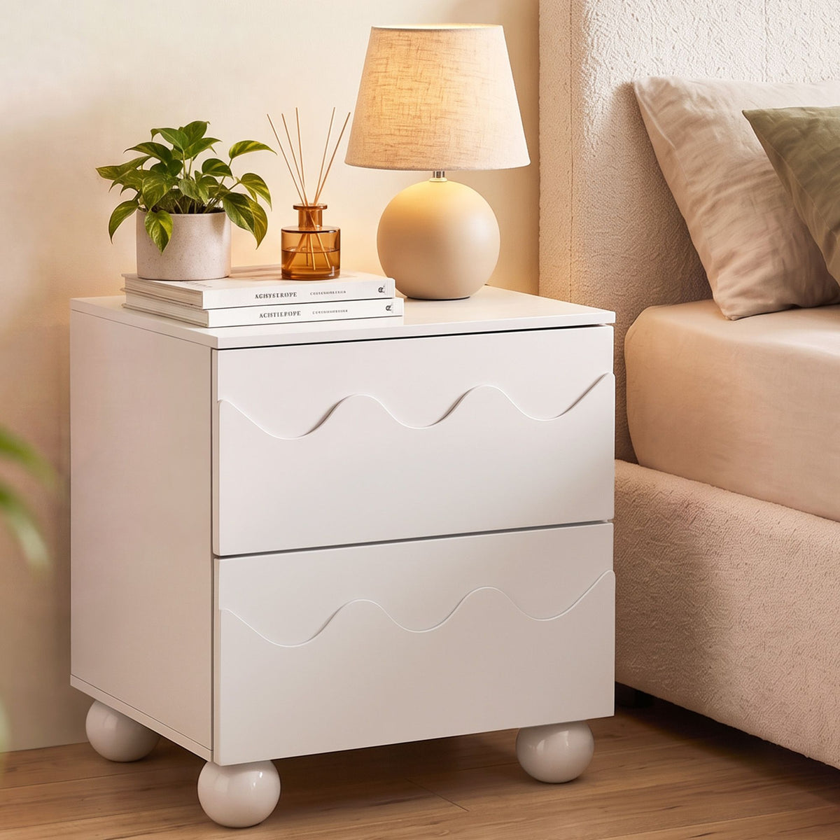 Artiss Bedside Table Nightstand 2 Drawers Storage Side Cabinet Beige Awezingly