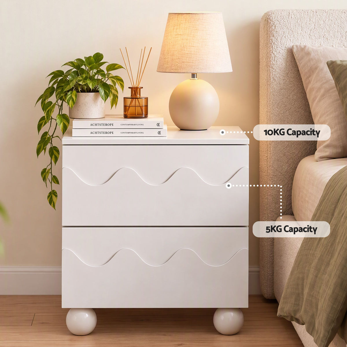 Artiss Bedside Table Nightstand 2 Drawers Storage Side Cabinet Beige Awezingly