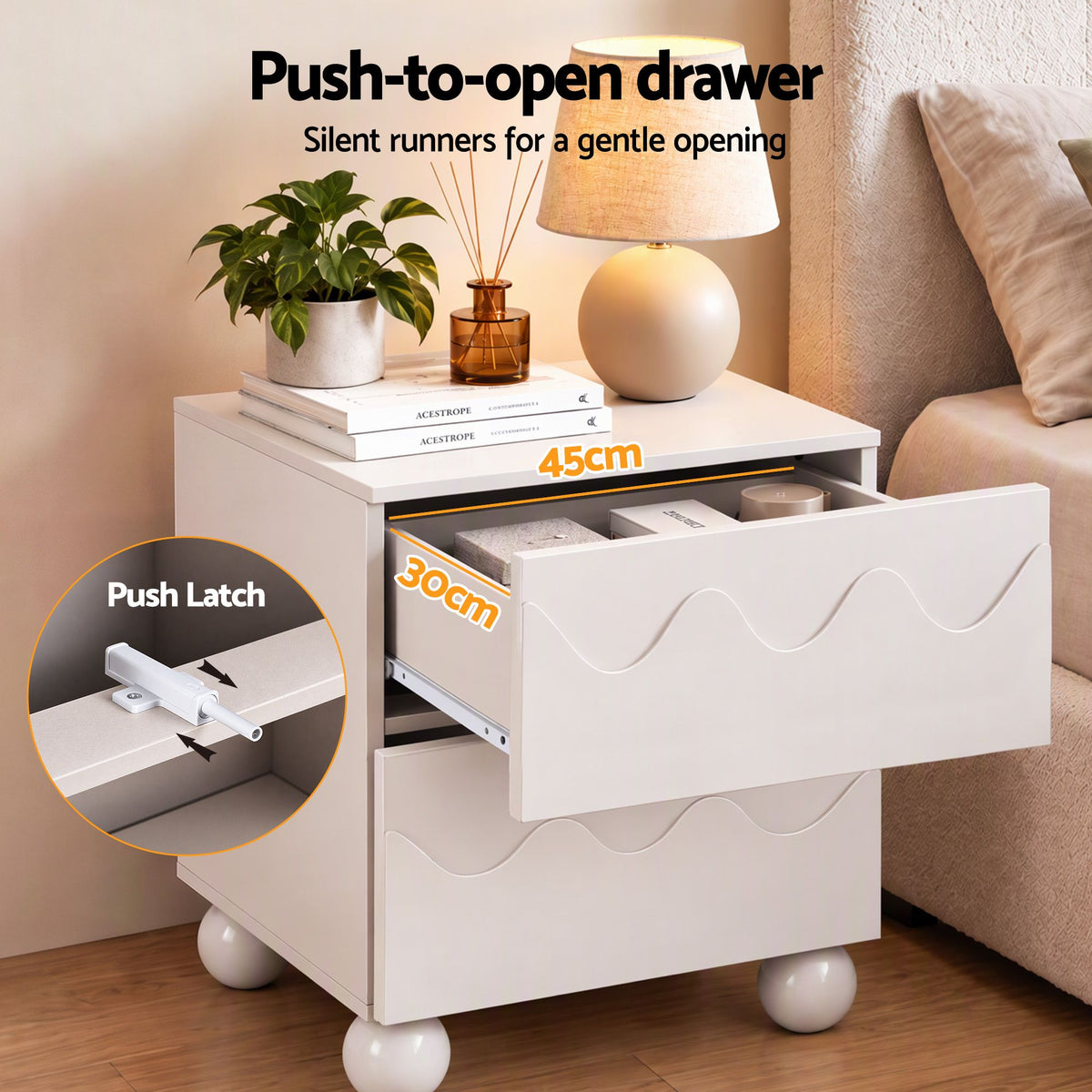 Artiss Bedside Table Nightstand 2 Drawers Storage Side Cabinet Beige Awezingly
