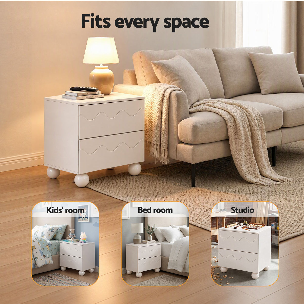 Artiss Bedside Table Nightstand 2 Drawers Storage Side Cabinet Beige Awezingly