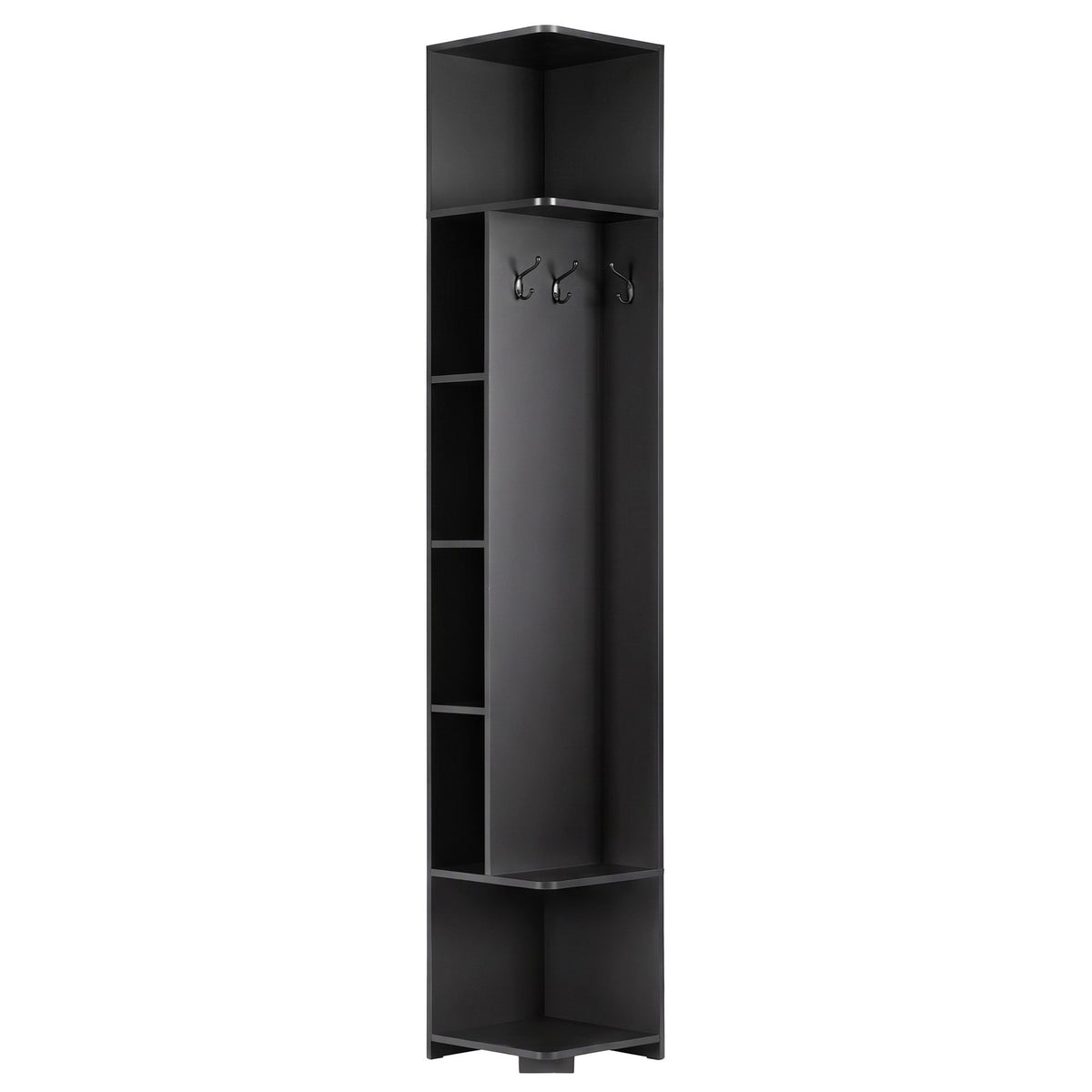 Artiss Corner Bookshelf 6-Tier Shelving with Coat Rack Black Awezingly