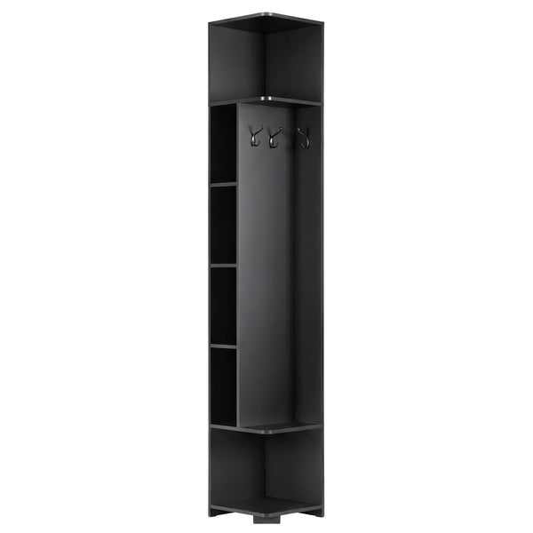 Artiss Corner Bookshelf 6-Tier Shelving with Coat Rack Black Awezingly