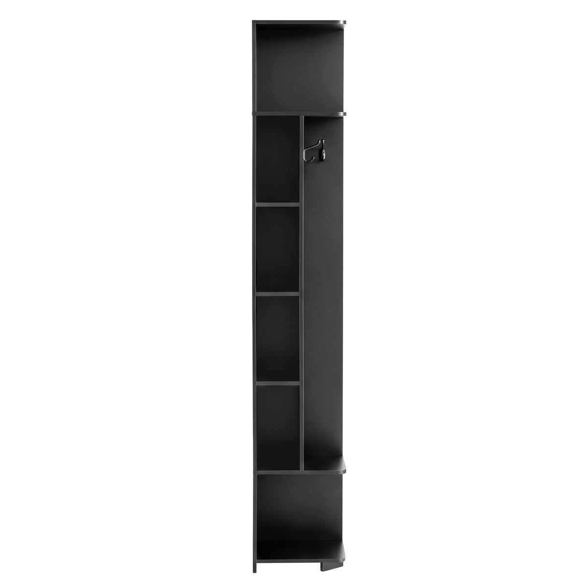 Artiss Corner Bookshelf 6-Tier Shelving with Coat Rack Black Awezingly
