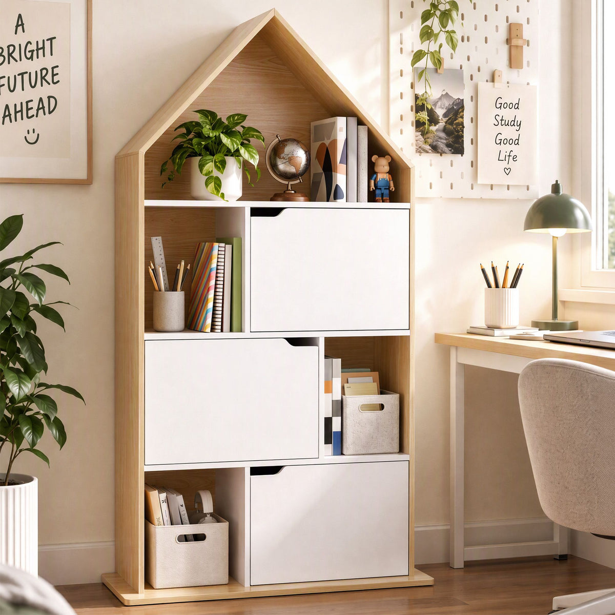 Artiss House Bookshelf 4 Tier Kids Storage Cabinet Shelf Unit White Pine Awezingly