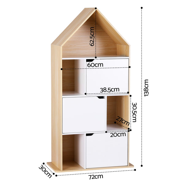 Artiss House Bookshelf 4 Tier Kids Storage Cabinet Shelf Unit White Pine Awezingly